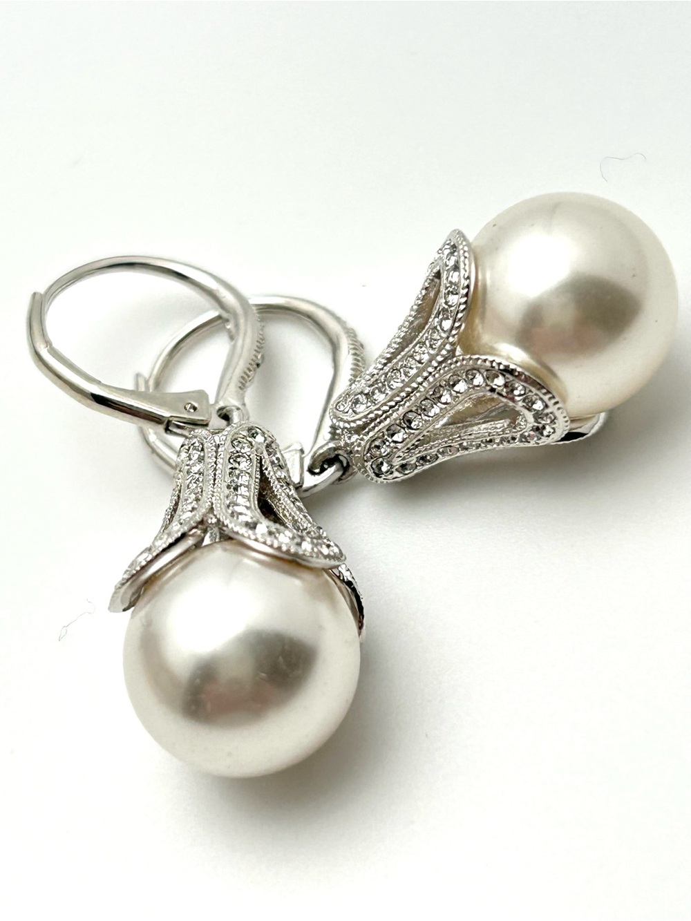 Nadri Pearl and Crystal Pave Drop Earrings
